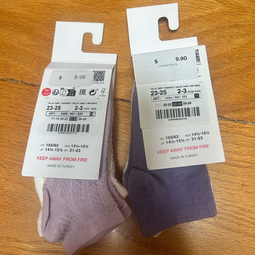Zara Toddler Girl Socks 2 Packs 6 Pairs Size 6.5-8